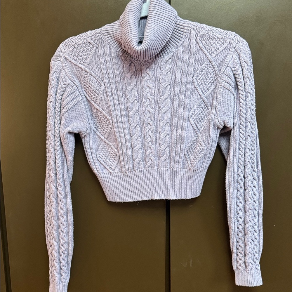 Kendall & Kylie Lavender Cable Knit Cropped Turtleneck Sweater Sz S